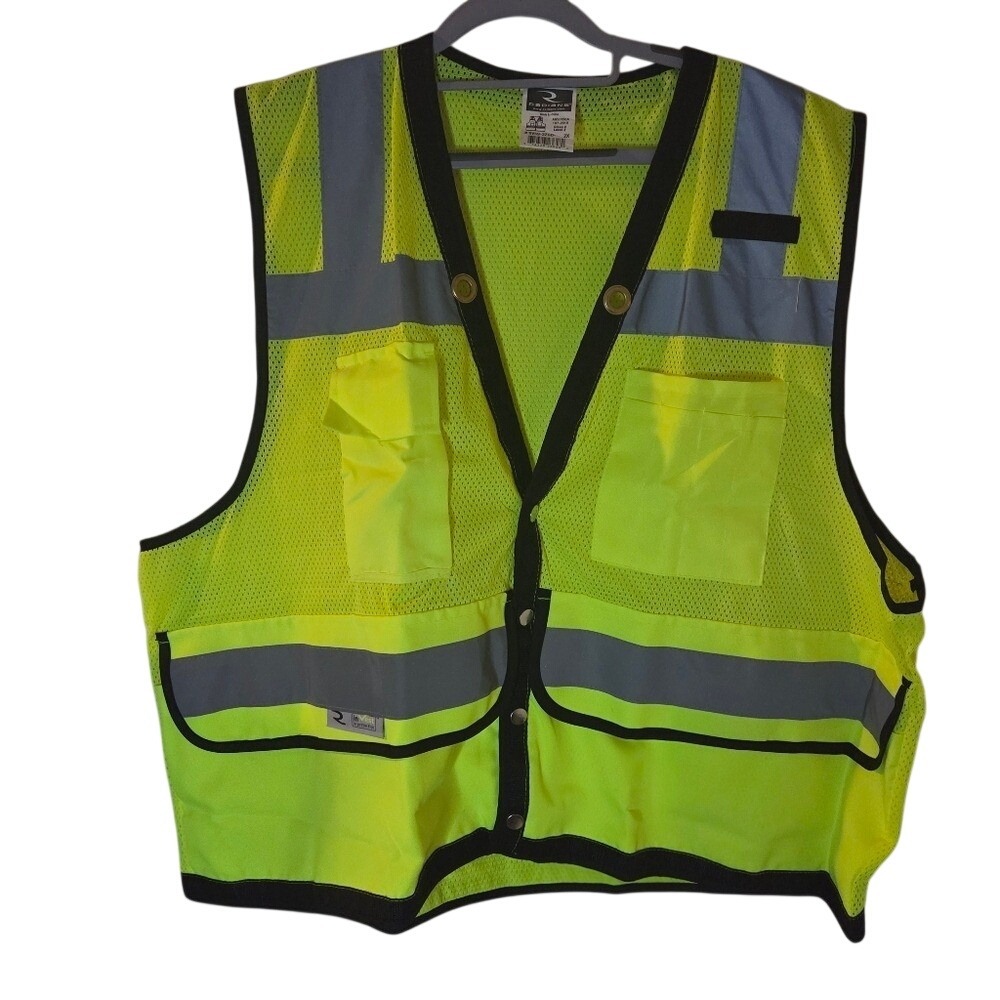 Radians Class 2 Hi-Vis Safety Vest 2X Yellow Reflective Mesh Construction